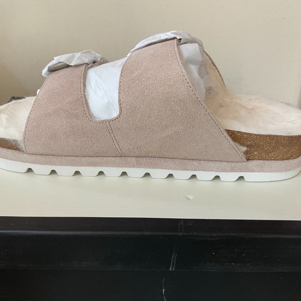 Blush Faux Fur-Lined Suede Slides from J/SLIDES - Picture 3 of 6